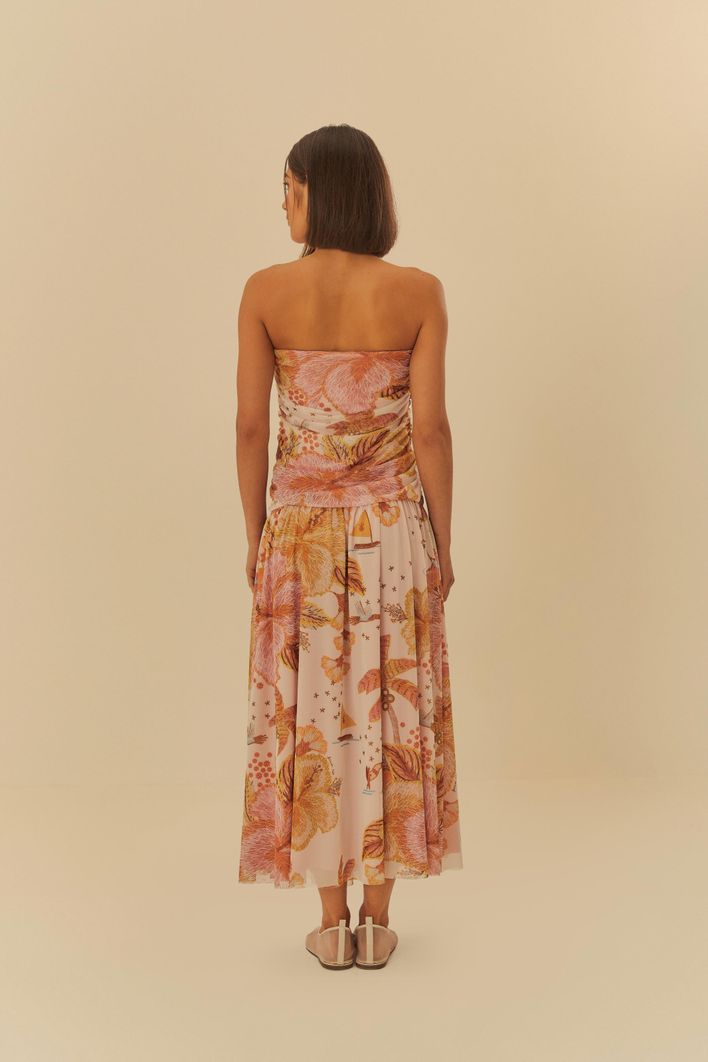 Vestido de tul con estampado Flower Island