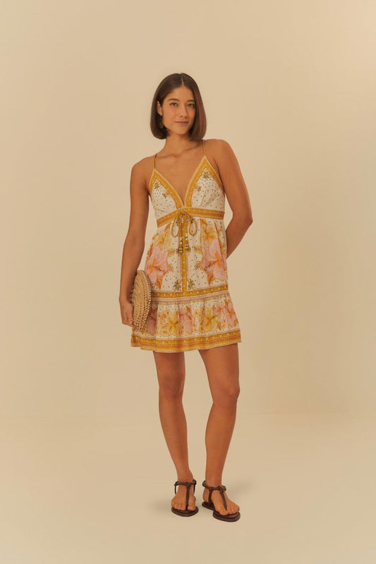 Vestido corto con bufanda y estampado de flores de Island