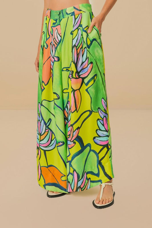 Pantalones pantalona con estampado floral de plátano