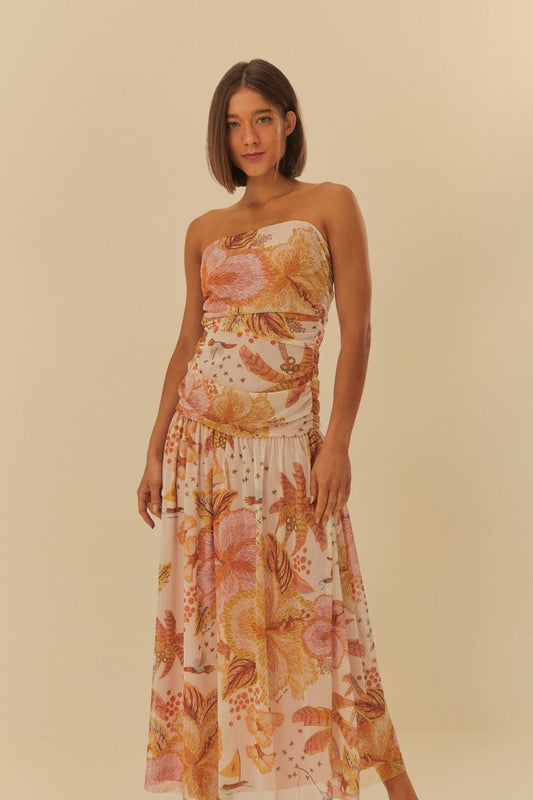 Vestido de tul con estampado Flower Island