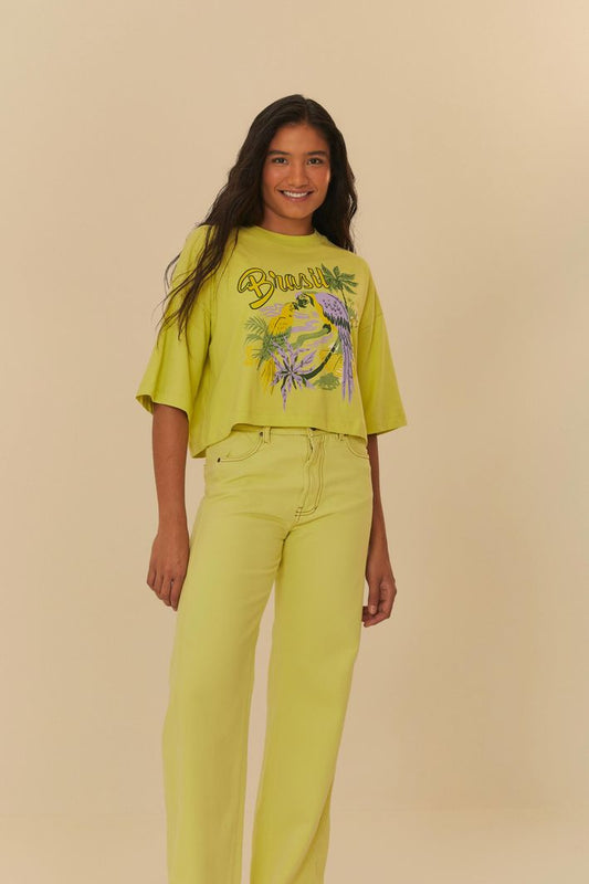 Pantalones de sarga con recortes en amarillo neón